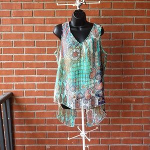 Boho Print Sleeveless Blouse Size XL